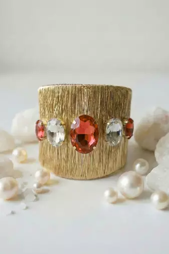 Gold plated red crystal ad cz  stone fancy western cuff bracelet bangle