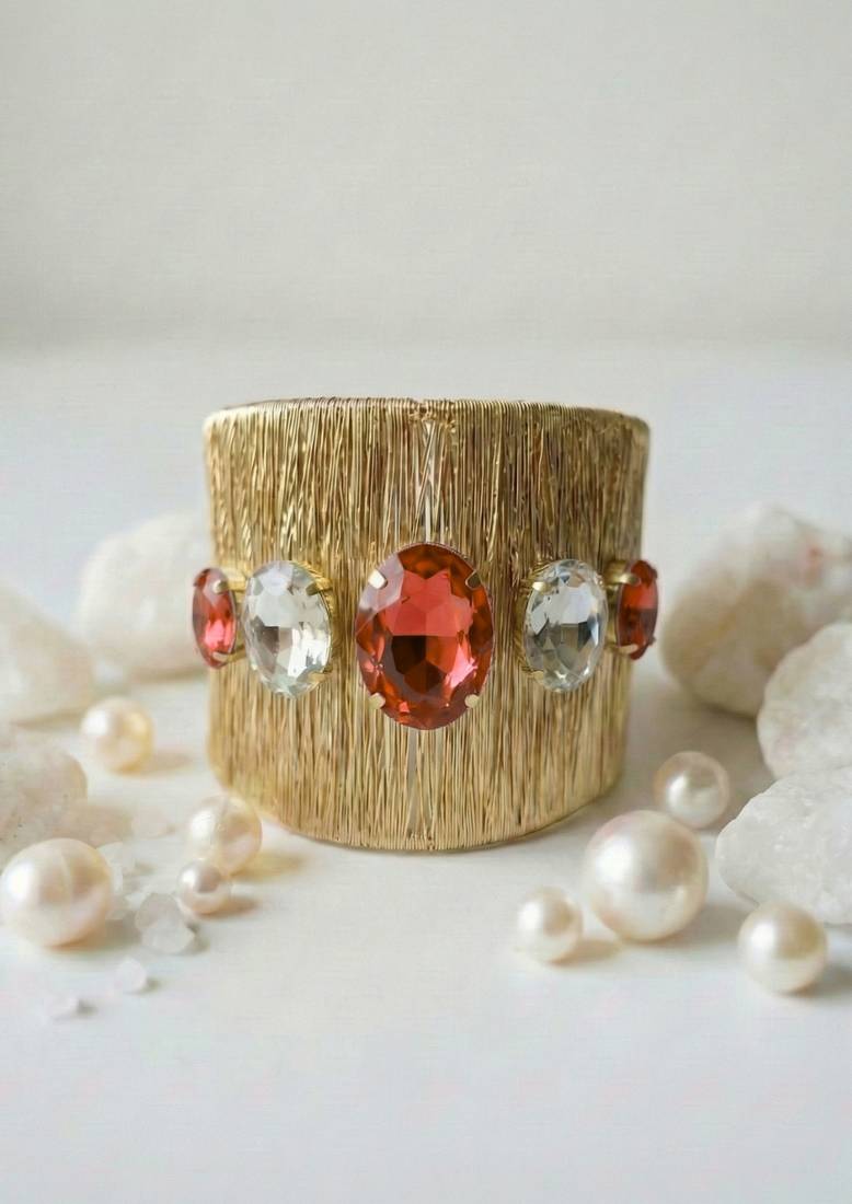 Gold plated red crystal ad cz  stone fancy western cuff bracelet bangle