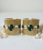 Gold plated combo of two green crystal cz ad stone western cuff bracelets bangle