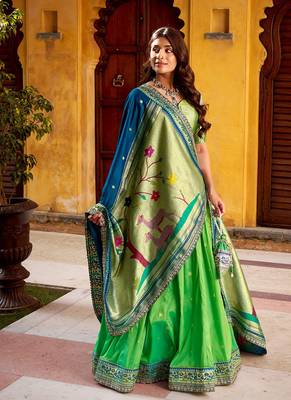 Royal Paithani Soft Silk Lehenga Choli with Zari Weaving Sequins & Thread Embroidery and batua 6