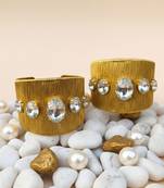 Gold plated combo of two white crystal cz ad stone floral cuff bracelets bangle