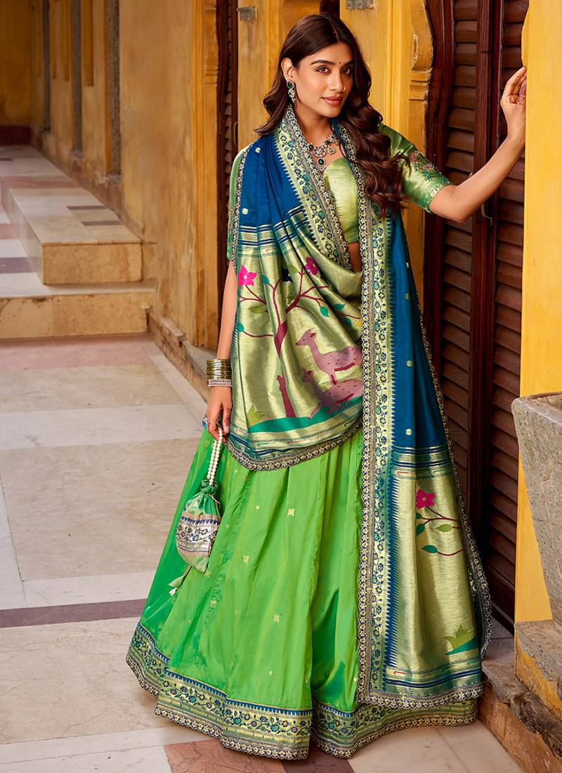 Royal Paithani Soft Silk Lehenga Choli with Zari Weaving Sequins & Thread Embroidery and batua
