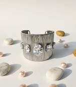 Rhodium plated rhodium crystal cz  ad stone fancy floral cuff bracelet bangle