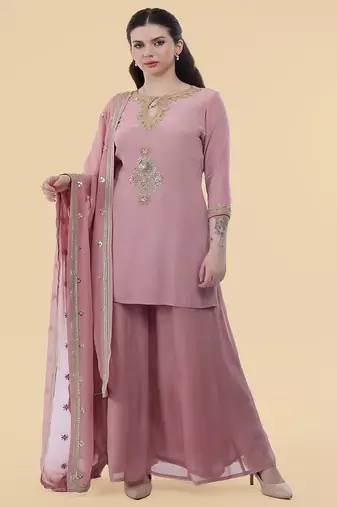 onion pink crepe kurta sharara set