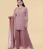 onion pink crepe kurta sharara set
