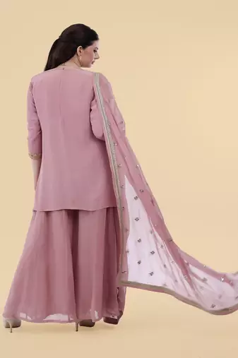 onion pink crepe kurta sharara set