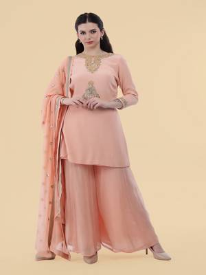 peach crepe kurta sharara set 1