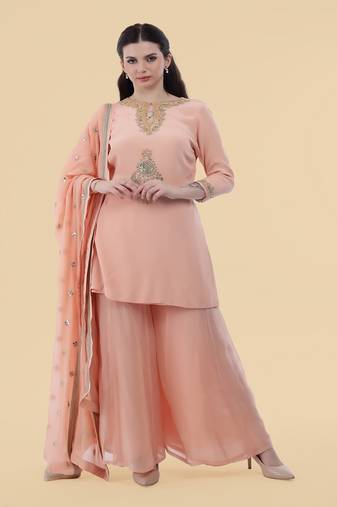 peach crepe kurta sharara set