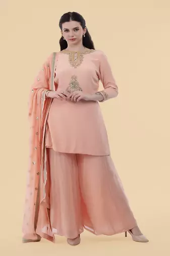 peach crepe kurta sharara set