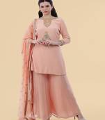 peach crepe kurta sharara set