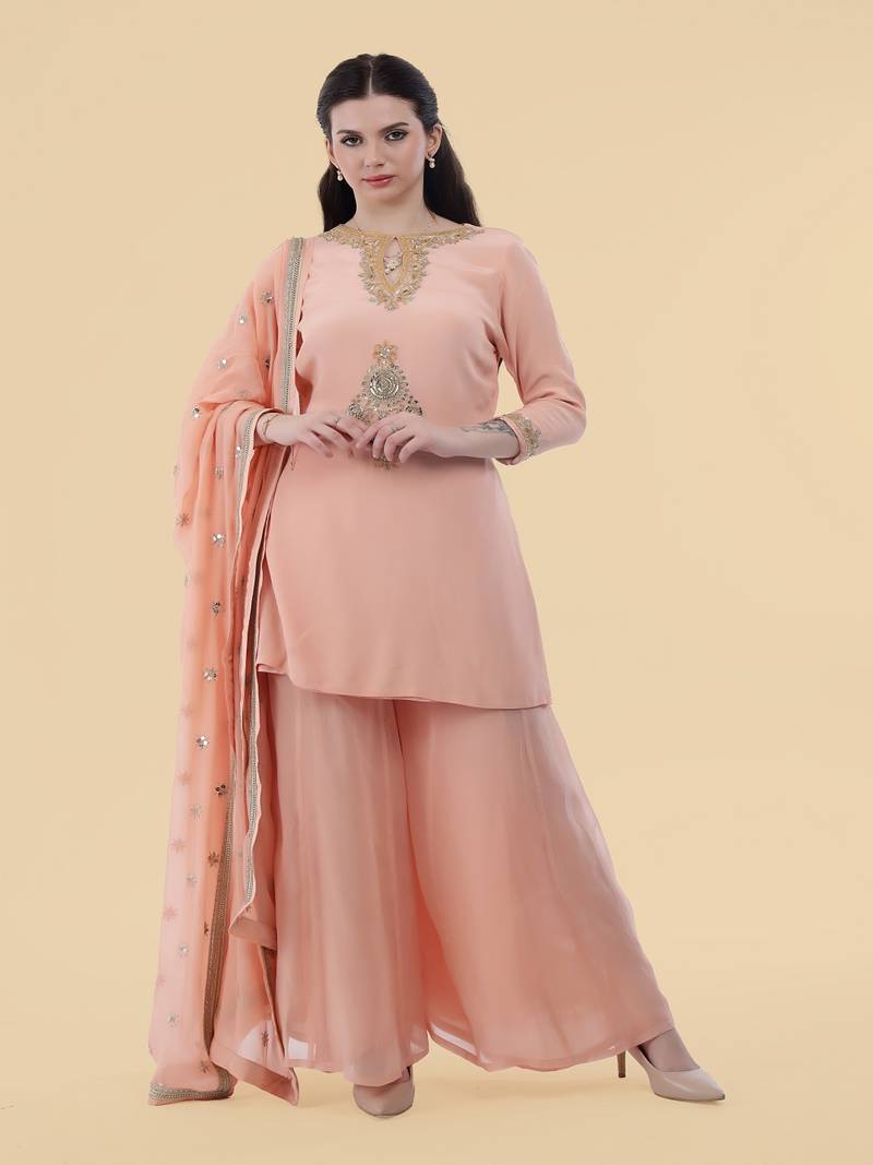 peach crepe kurta sharara set