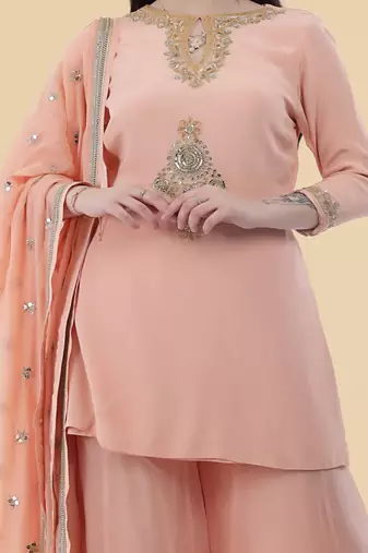 peach crepe kurta sharara set