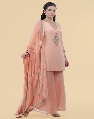 peach crepe kurta sharara set 3