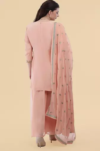 peach crepe kurta sharara set