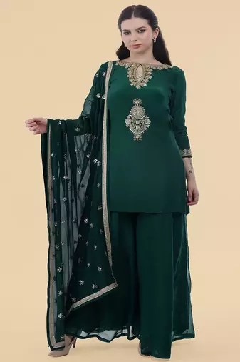 dark green crepe kurta sharara set