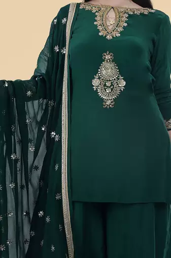 dark green crepe kurta sharara set