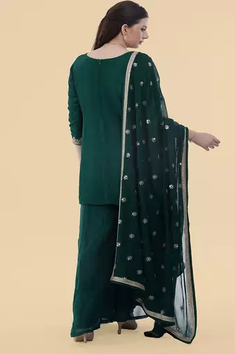 dark green crepe kurta sharara set