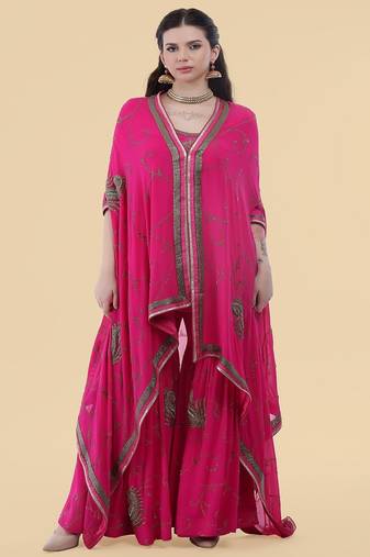 pink georgette cape sharara set