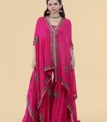 pink georgette cape sharara set