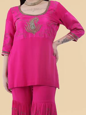 pink georgette cape sharara set 2