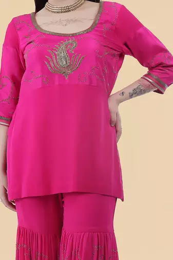 lavender crepe tissue kurta set