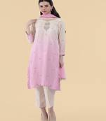 white pink embroidered silk kurta set 