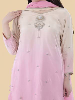 white pink embroidered silk kurta set  2
