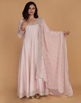 light pink katan silk anarkali and dupatta 1
