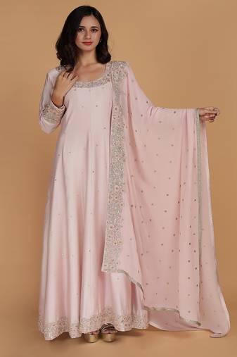 light pink katan silk anarkali and dupatta