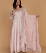 light pink katan silk anarkali and dupatta