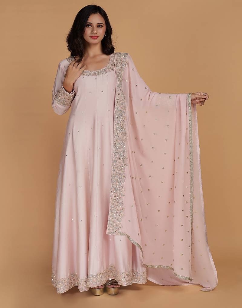 light pink katan silk anarkali and dupatta
