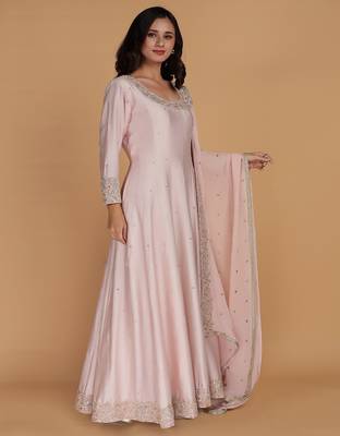 light pink katan silk anarkali and dupatta 2