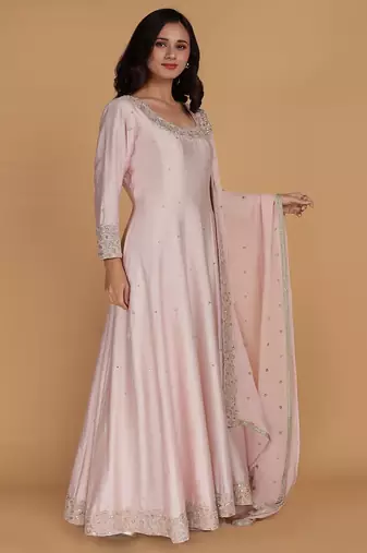 light pink katan silk anarkali and dupatta