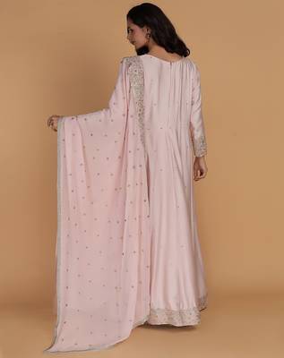 light pink katan silk anarkali and dupatta 4