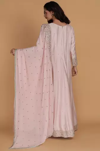 light pink katan silk anarkali and dupatta