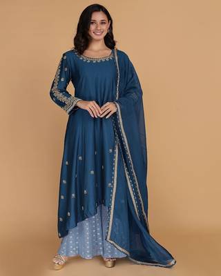 persian blue katan silk kurta set 1