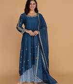 persian blue katan silk kurta set