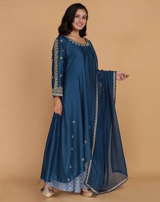 persian blue katan silk kurta set 2