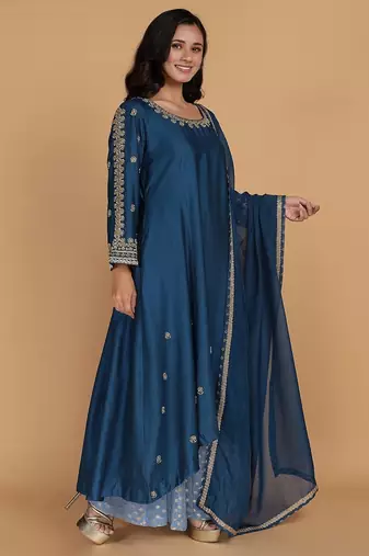 persian blue katan silk kurta set