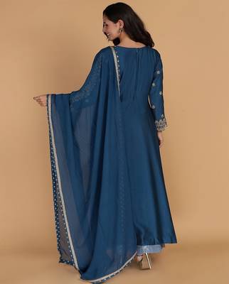 persian blue katan silk kurta set 4