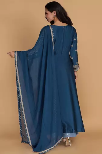 persian blue katan silk kurta set