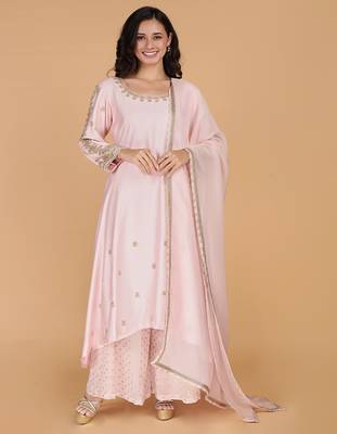 light pink katan silk kurta set 1
