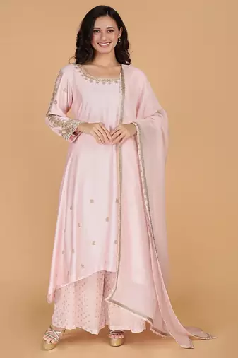 light pink katan silk kurta set