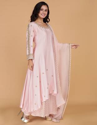 light pink katan silk kurta set 2