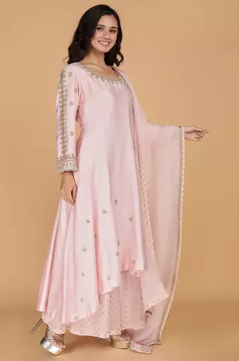 light pink katan silk kurta set