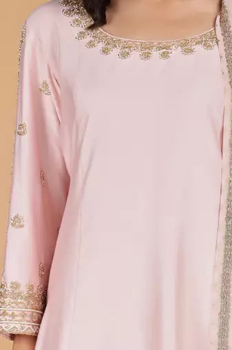 light pink katan silk kurta set