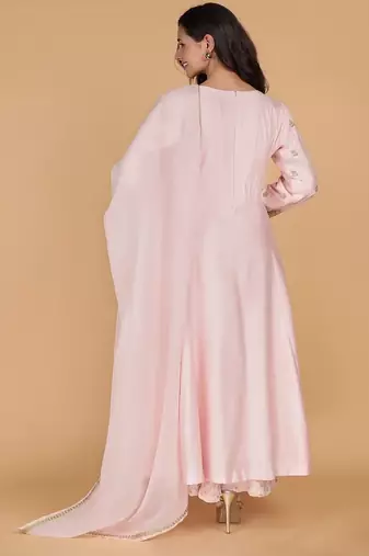 light pink katan silk kurta set