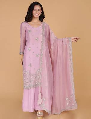 pink tissue kurta set 1