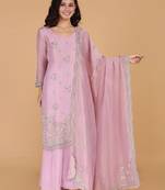 pink tissue kurta set