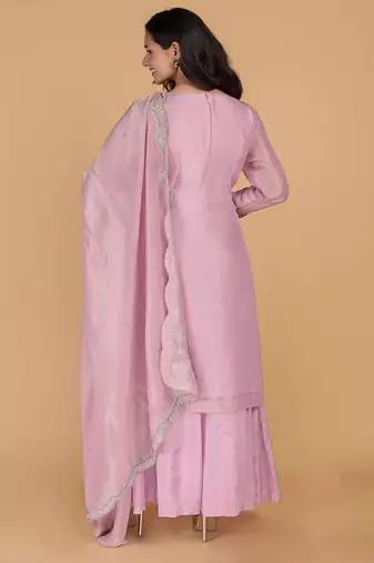 pink tissue kurta set